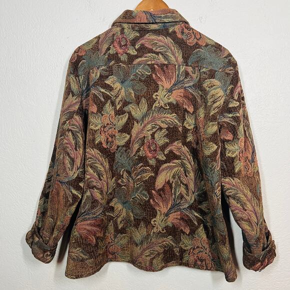 Chico's Needlepoint Button Front Jacket Brown Red Gold Long Sleeve - 2 - Picture 3 of 4